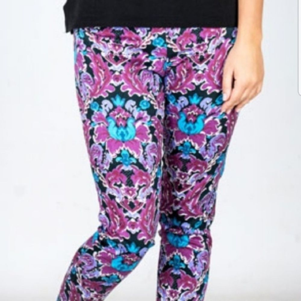Purple Blue Watercolor Floral Chino Pants Slacks